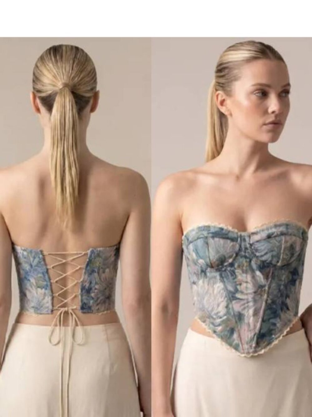 Women's Jacquard Corset French Court Style Floral Waist Cincher Bandeau Top